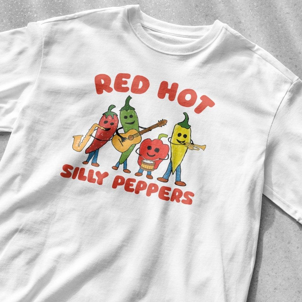 

230GSM 100% Cotton T-Shirt Red Silly Peppers Shirt XS белый