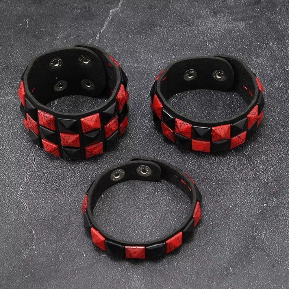 Rivetti a Contrasto Braccialetto in Pelle Vintage Gotico Punk Braccialetto Grande Largo Maschio Femmina
