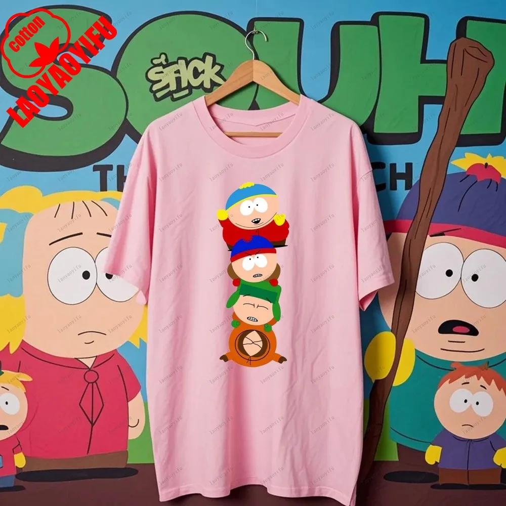 South Parks kleiner fetter Junge Cartman Süßes Cartoon Gedrucktes T-Shirt Shirt Humorvolle Streetwear Unisex Sommer Rundhals Kurzärmlig