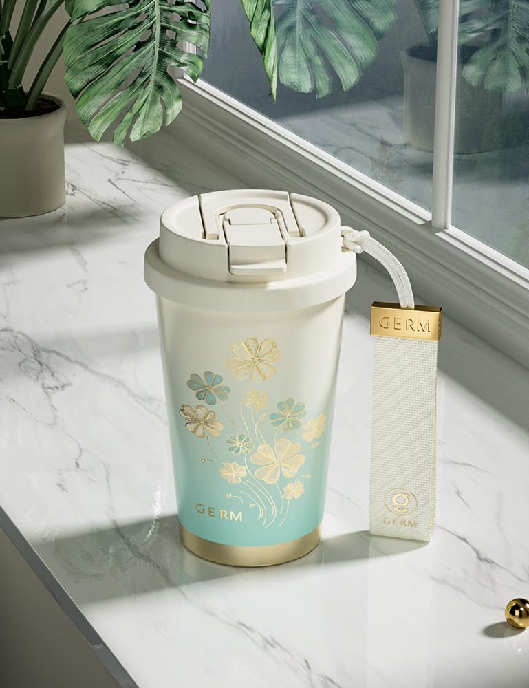 GERM Sparkling Design 500ml Tumbler 316 Stainless Steel Vacuum Insulated Keeps Drinks Hot or Cold Includes Lid Straw Dishwasher Safe Portable Mug