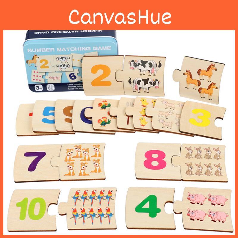 Wooden Puzzle Educational With Numbers And Animal Food Matching For Kids