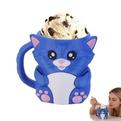 Blue Cat Ice Cream Cup Holder for 16 Oz Pints Ice Cream Cooler Container with Built-In Snack Drawer And Matching Spoon Cup Gifts