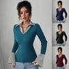 2026 Cross-border Europe, America, Amazon's New Fake Two-piece Striped Lapel V-neck Splicing Contrasting Horn Top