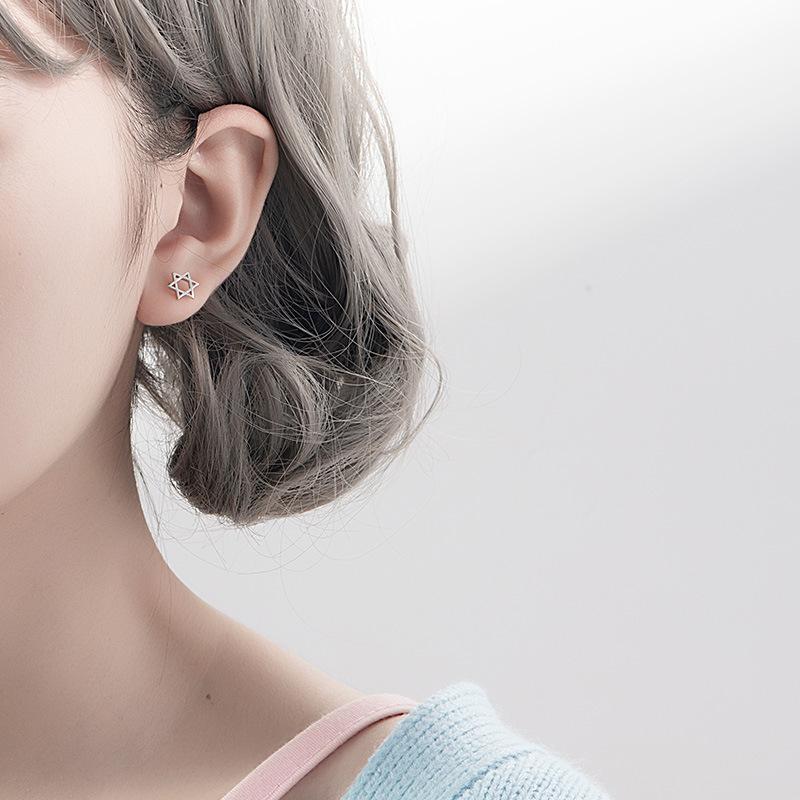 Hexagram Star Stud Earrings Women's Fashion Simple Hollow Wish Star Ear Jewelry Fresh Korean Version Niche Design Accessories
