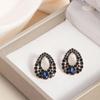 Elegant Women Vintage Style Fashion Blue Rhinestone Dangle Ear Stud Earrings Jewelry Water Droplets