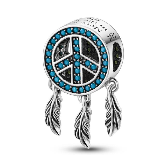 Fit Bracelet Inlaid Zircon Beads Charms 925 Silver Heart -Shape Colorful Dangle Pendants Bangle Jewelry
