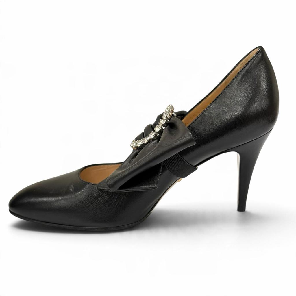 Great GUCCI pumps Leather with jeweled buckle and ribbon band. 35.5 481176 Used