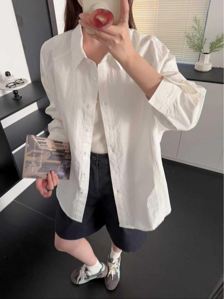 French High-End Casual Solid Color Long Sleeve Shirt for Women