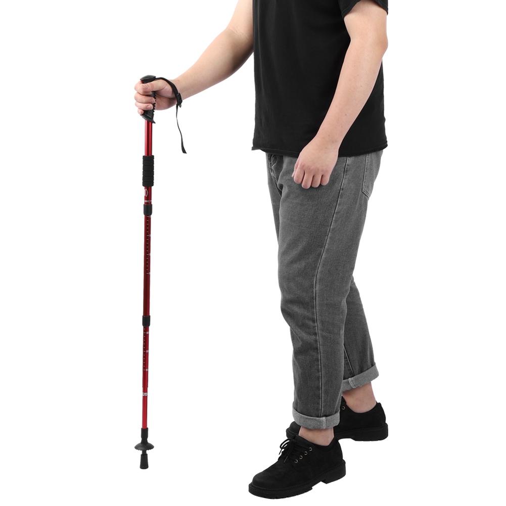 Outdoor Aluminium Alloy 4 Sections Suspension Straight Handle Trekking Pole Walking Stick Alpenstock for Climbing