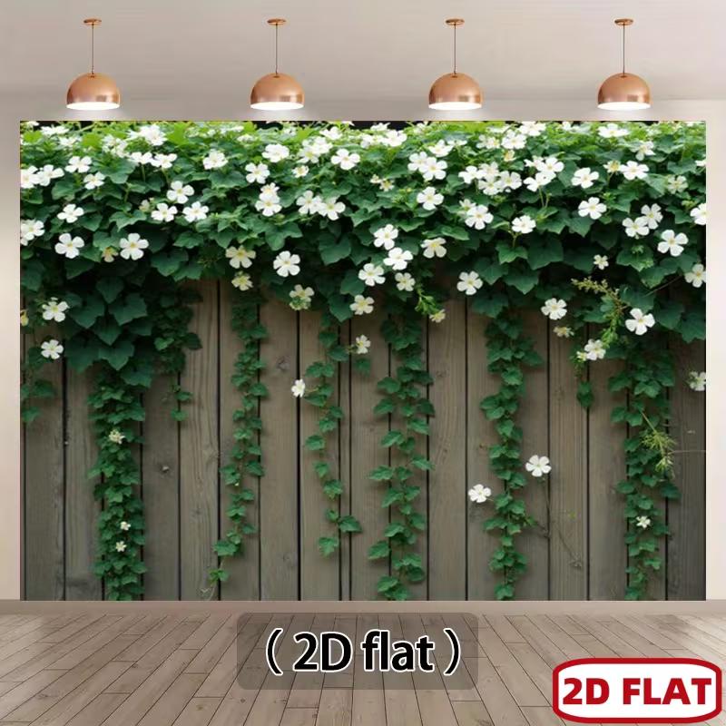 2D Rustic Wooden Fence Trailing Floral Vine Nature Photography Background