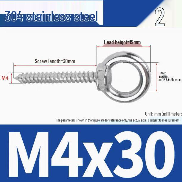 304 Stainless Steel Self-Tapping Eye Bolt with Ring Screw Hook