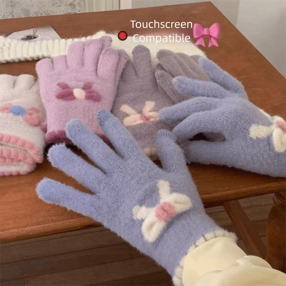 Cute Keep Warm Knitted Gloves Windproof with Five Fingers Winter Gloves Cold Protection Stretch Knit Mittens Girl Women