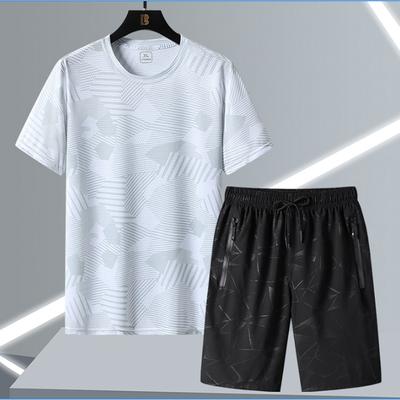 Ice Silk Sports Set Men's Summer Thin Breathable Short Sleeve Casual Two Piece Set