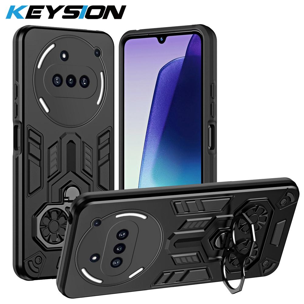 KEYSION Shockproof Armor Case for Nothing Phone 3A Soft Silicone+PC Metal Ring Stand Phone Back Cover for Nothing 3A