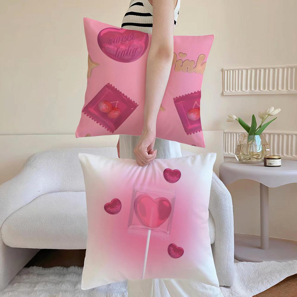 Art Sweet Sweet Pink Candy Cushion Cover Daily Washable Linen Pillowcase Soft For Sofa Bed Home Room Decor