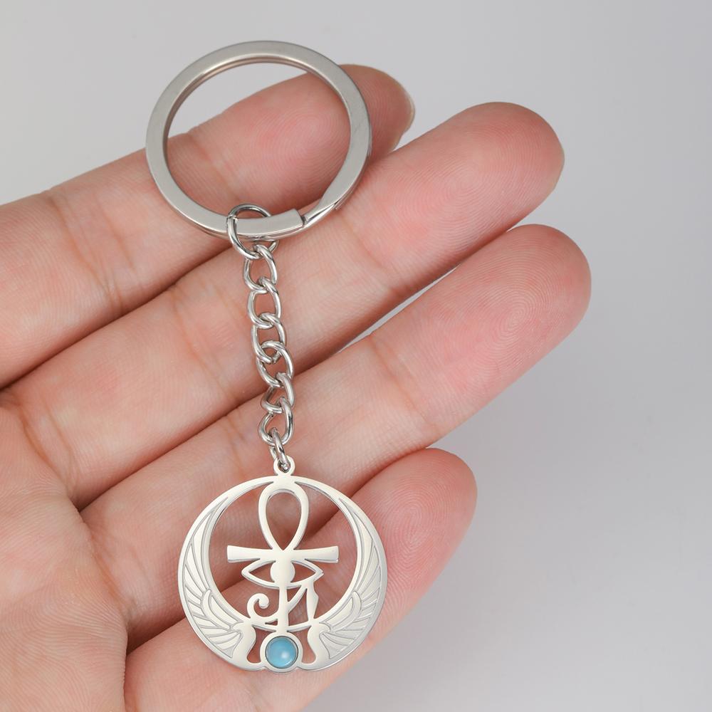Dawapara Ancient Egyptian Ankh Cross Keychain Eye of Horus Anubis Protection Amulet Keyring Stainless Steel Jewelry