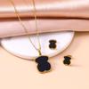 European & American Style Bear Pendant Necklace & Earrings Set - High-End Stainless Steel Jewelry for Women