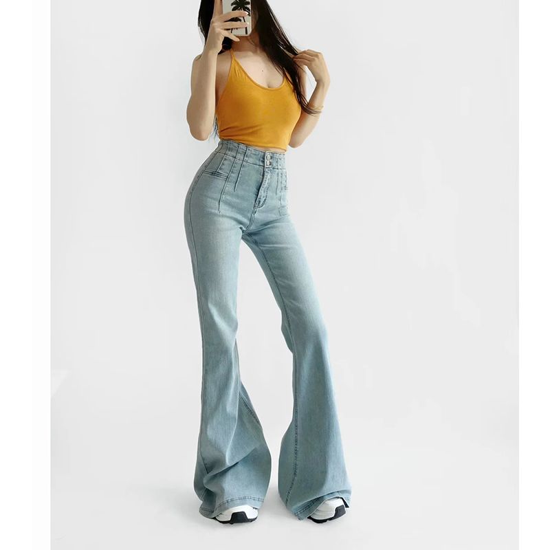 Spring and Summer New Women's Clothing French Retro Washed Effect Hip Raise Slim Fit Slim Looking Horn Hem Length Denim