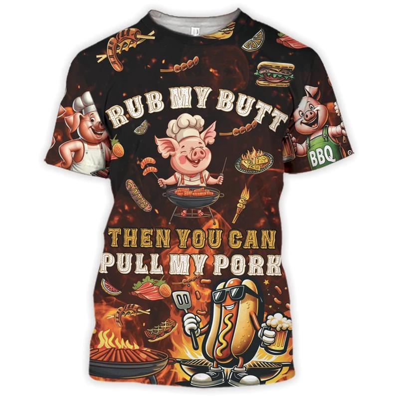Grilovací párty Grafické grilování Vepřové tričko Pánské Piknikové BBQ tričko Grilování Hamburger Módní Zábavné tričko