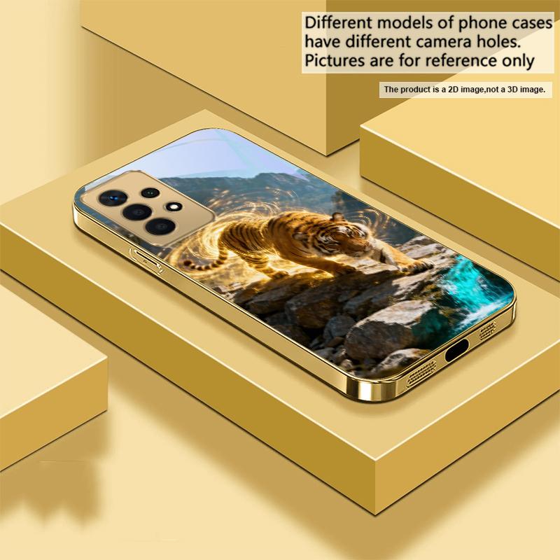 

The Golden Noble Tiger For Samsung A73 A72 A71 A42 A56 A55 A54 A53 A52s A52 A51 A36 A35 A34 A33 A32 Golden glass phone case Galaxy A73 5G