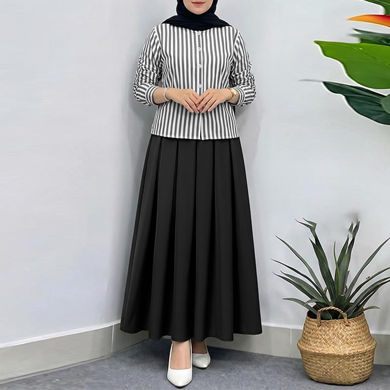 ZANZEA Women Long Sleeve Stripe Blouse and Long Skirts Casual Two Piece Sets