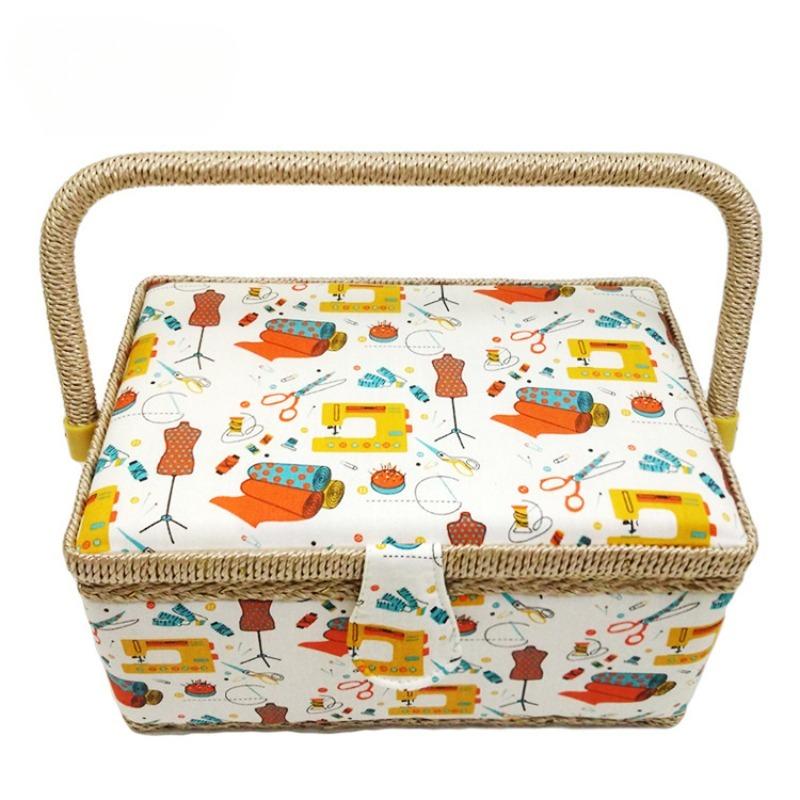 Fabric Home Sewing Box European Style Rose Pattern Needle and Thread Storage Basket Portable Craft Organizer for Daily Use DIY