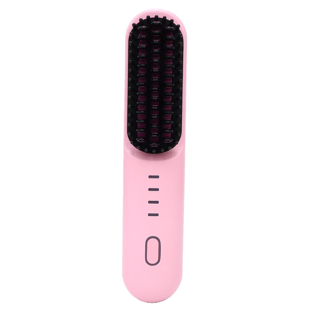 30W Cordless Hair Straightening Brush Portable Anti Scald Wide Fine Teeth Hair Straightener Curling Brush Pink