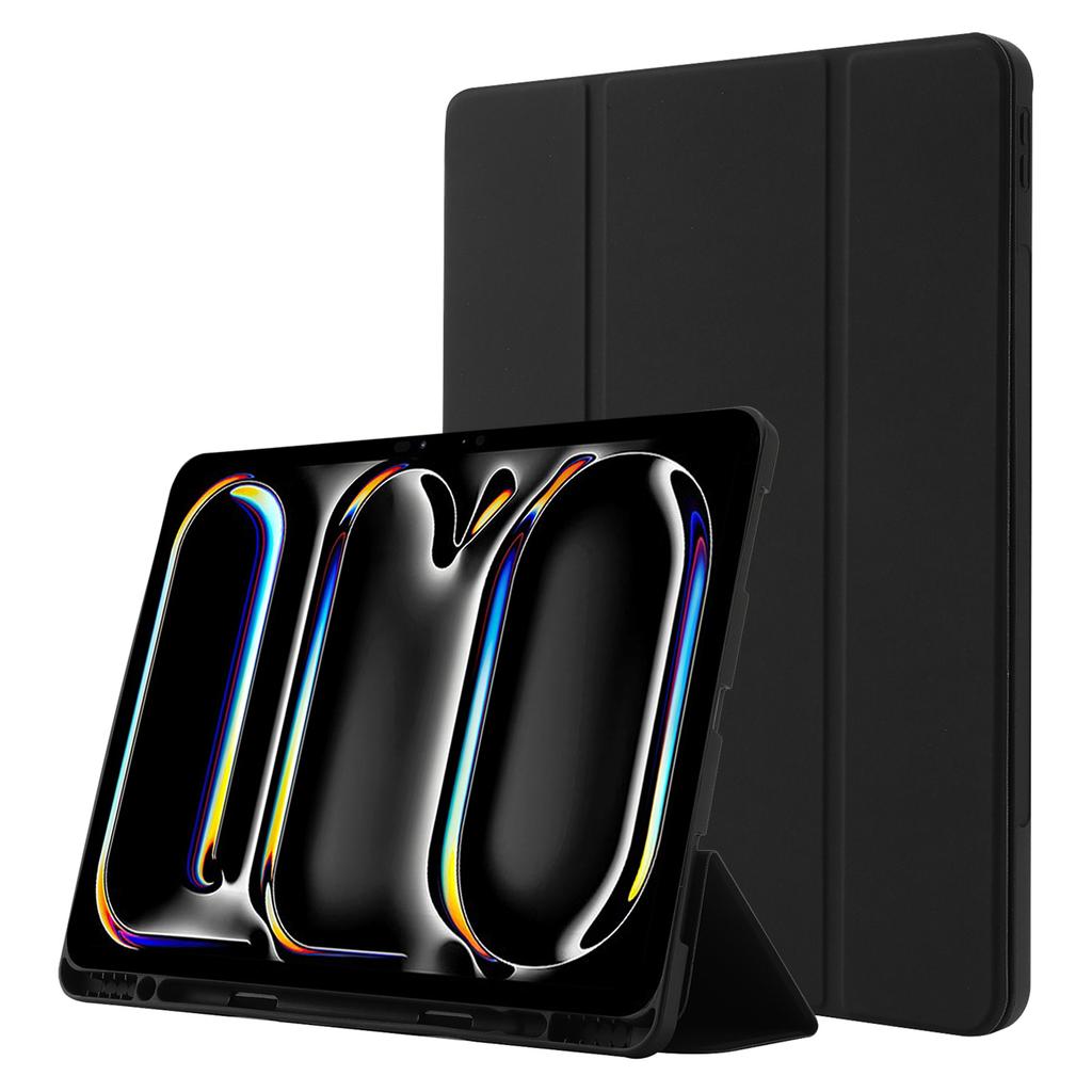 For iPad Pro 13 (2025)/13 (2024) Case Skin-Touch Leather Tri-Fold Stand Tablet Cover with Pencil Holder