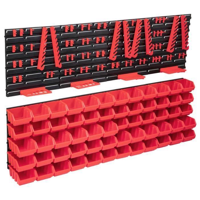 Kit de bacs de stockage - vidaXL - 136pcs - Rouge et Noir - Panneaux muraux - Plastique