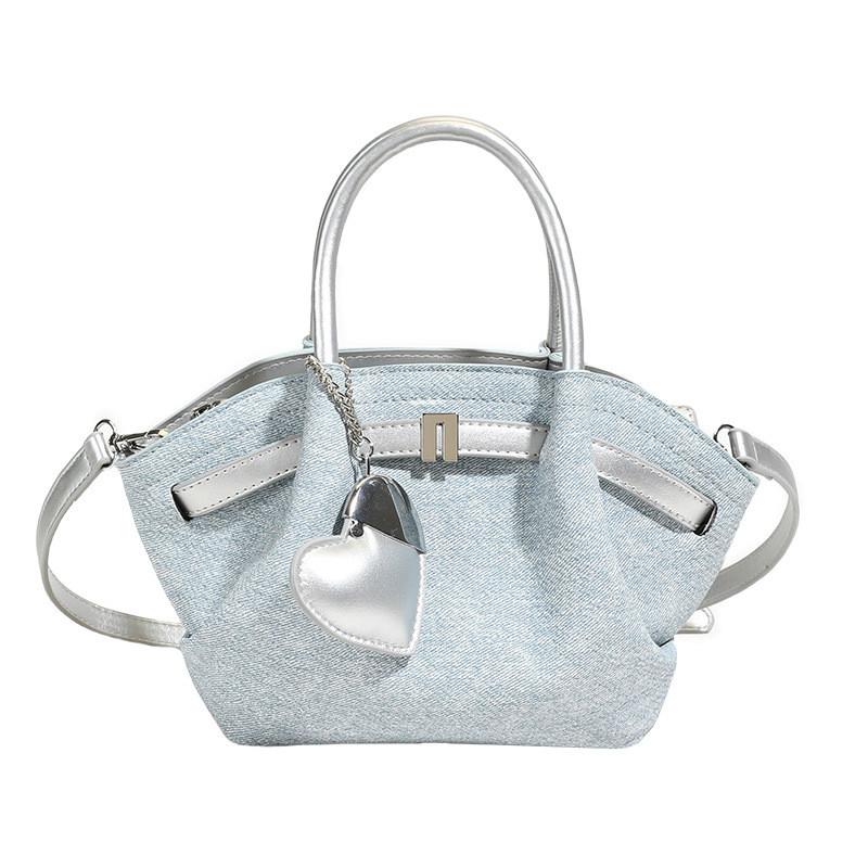 Womens Denim Bucket Bag With Zipper Top And Inner Storage For Office And Day Trips