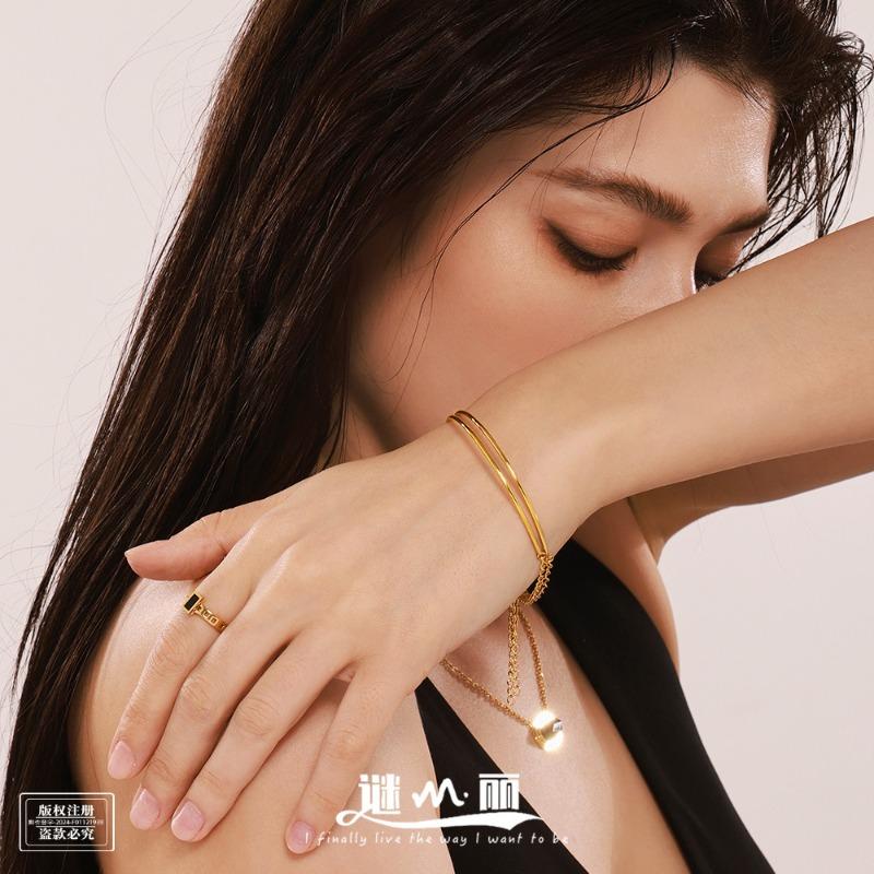Mili ultra-fine coil bracelet - niche fashion bangle, stainless steel pvd gold plated jewelry