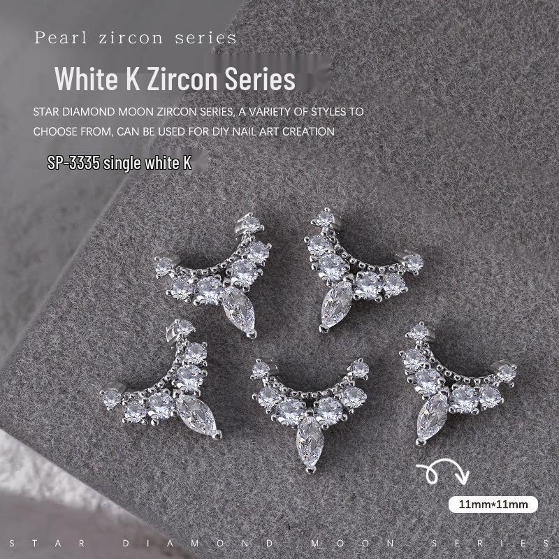 French Crescent Bow Full Diamond Heart V-shaped Zircon 3D Nail Art Decoration with Flat Bottom