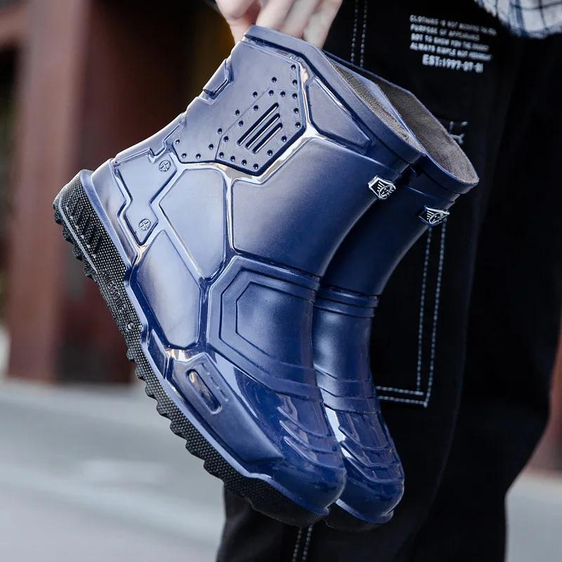 Men's Waterproof Rain Boots Outdoor Solid Color Fishing Boots Fashion Non-slip Waterproof Shoes Solid Color Mid-tube Rain Boots