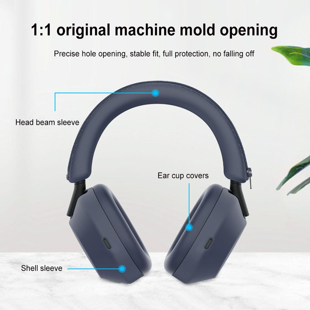 3Pcs Replacement Ear Pads Solid Color Silicone Headset Protective Case Headbeam/Earmuff Sleeve/Shell for Sony WH-1000XM6 Headset