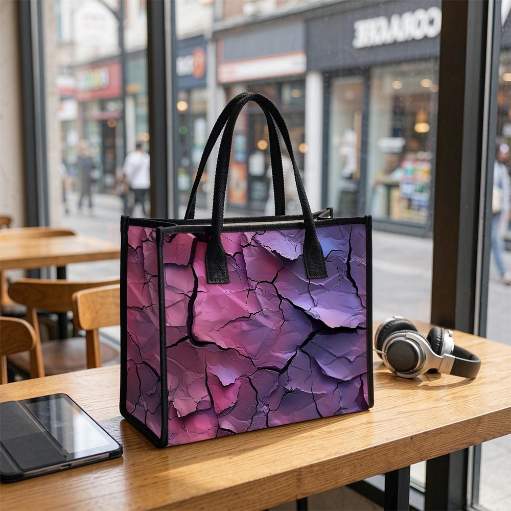 Purple Cracked Pattern Tote Bag Large Capacity Handbag for Daily Use