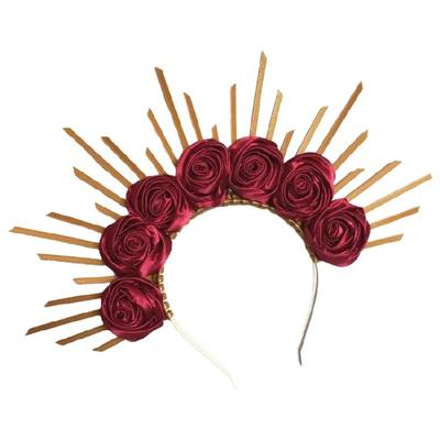 Unique Punk Flower Artistic Hair Band Spiked Head Accessory for Adults Hair Hoop with Rosette and Flower Cosplay Maid