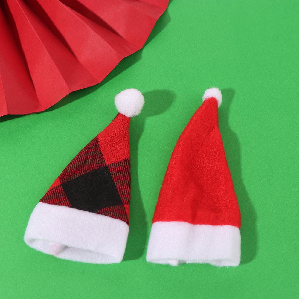 10Pcs Pulled Flannel Christmas Hat Cutlery Cover Cartoon Christmas Hat Fork Cutlery Bag Home