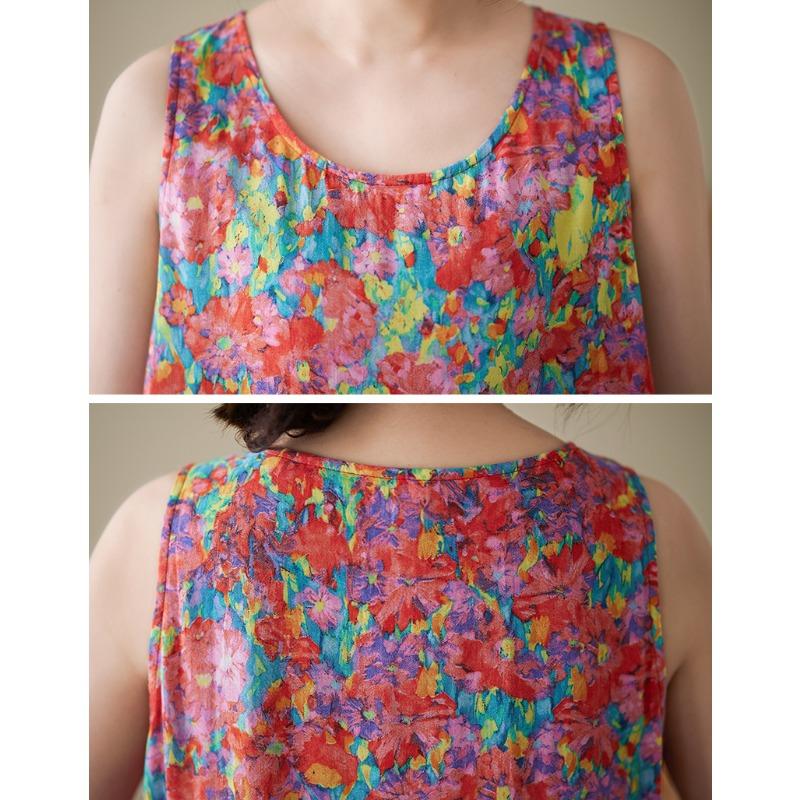 DIMANAF 2025 New Summer Women Plus Size Loose Vintage Floral Printing Dress Basic Sundress Casual Long Dress