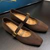 Velvet Leather Mary Janes Women's oes Spring Autumn Season Retro Sle Flat Bot Highened Single oes Soft Square Head