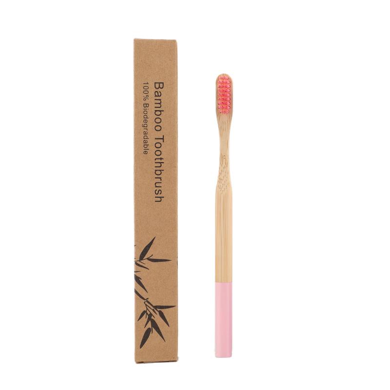 Eco Biodegradable Kraft Box Color Painted Round Handle Adult Soft Ready Stock Customizable Bamboo Toothbrush