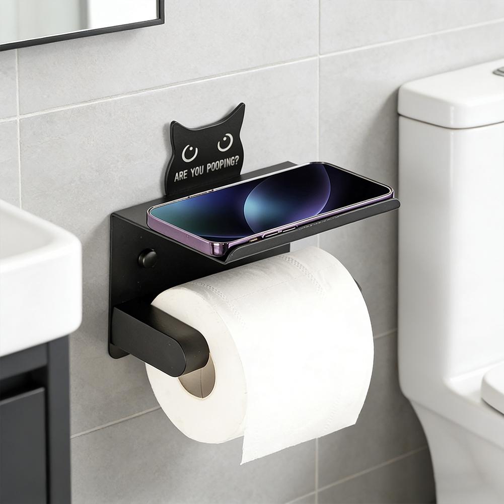 Cat Toilet Paper Holder Wall Mount Stainless Steel Cute Animal Tissue Roll Holder For Bathroom Kitchen Home Apartment Office