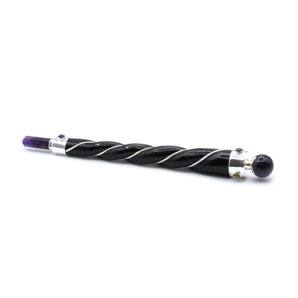 Amethyst Healing Wand - Twisted Silver Sphere