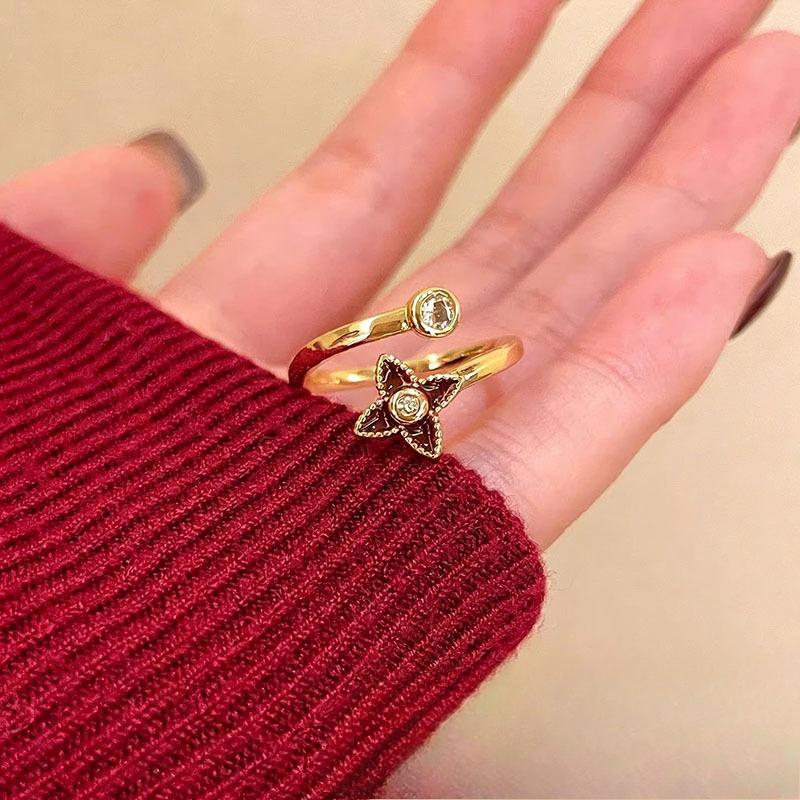 Red Four-leaf Clover Open Ring - Women s Luxury High-end Exquisite Ring Adjustable opening