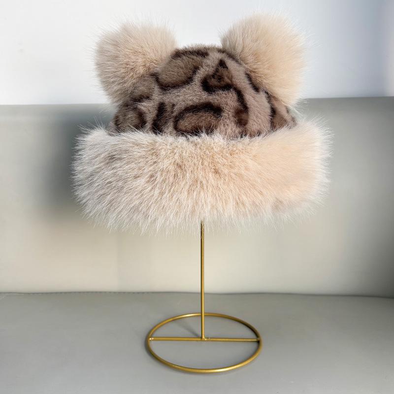 Зимний плюшевый шарф с леопардовым принтом и шапка с ушками медведя - Толстый, теплый и морозостойкий