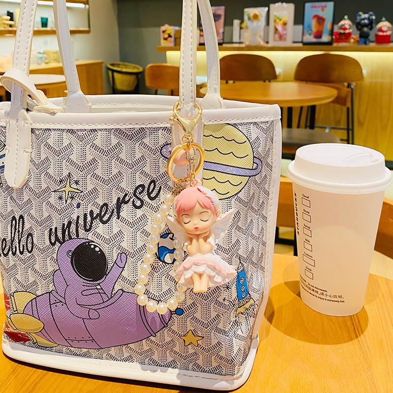 Car Pink Keychain Tone Girl Angel Doll Bag Pendant Beads Cartoon Gift Accessory