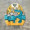 Amerikanischer Dinosaurier Strickpullover für Teenager Jungen Lockerer Rundhals Pullover Warmes Freizeit Oberteil Herbst Winter