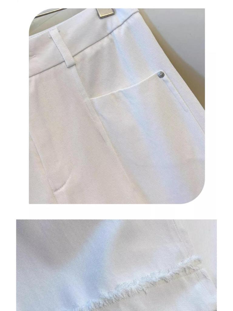 Women's White Wide-Leg Jeans 2025 - High-End Drapey Nine-Point Frayed Edge Straight Leg Trousers for Spring and Autumn