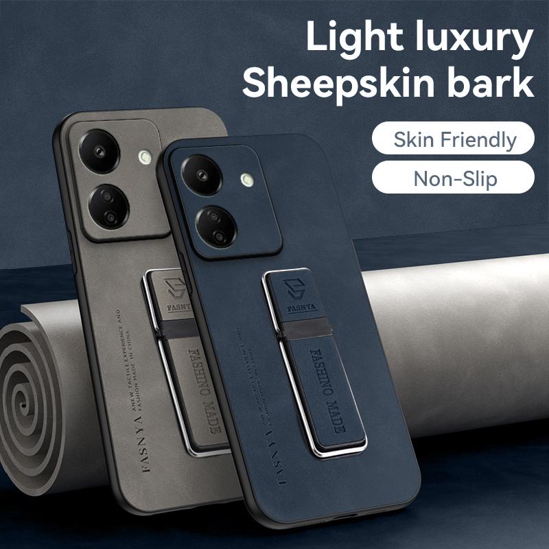 Für POCO M6 4G Handyhülle aus Schaffell mit magnetischem Lederhalter für Xiaomi POCOM6 F6 Pro X6 Neo M6Pro F5 X5 Matte Silikon-Schutzhülle mit Ständer