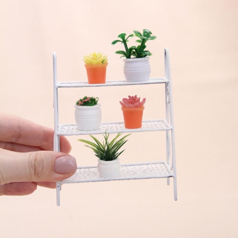 Iron Miniature Plant Holder For 1/12 Scale Doll House Scene Setting Display with Potted Flower for Living Room Decors