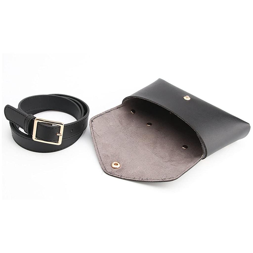 CHROME CRANE Leather Belt Waist with PU Cute BLT041 Women's Bag/Pouch Lining, 2-Way Design, (01.Black)